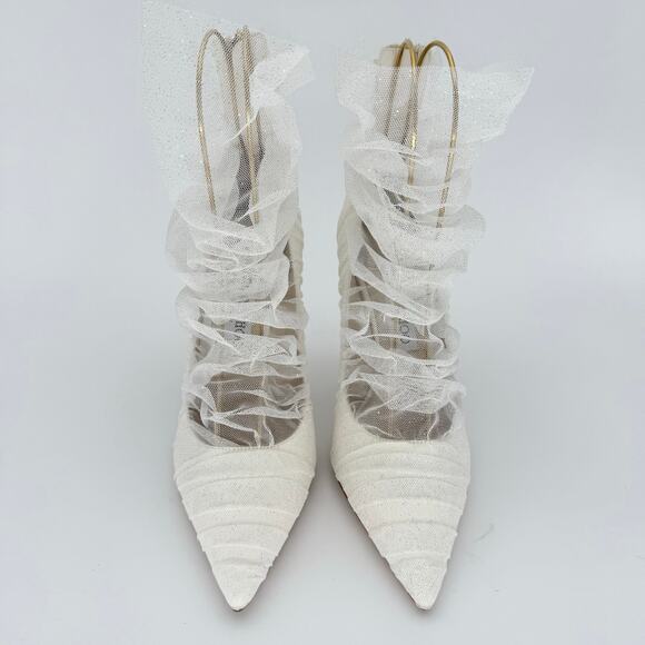 JIMMY CHOO Lavish 100 Glitter Satin Heels EU 38 US 7-8 Ivory White Bridal Pumps - Picture 4 of 9